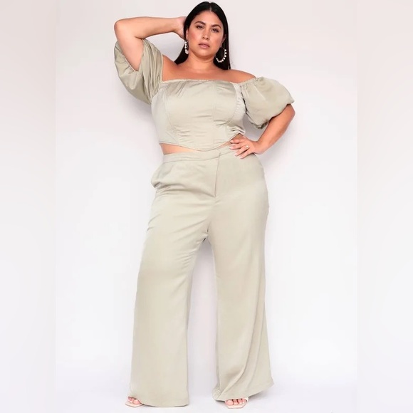 GIA/irl “Alaia” Off The Shoulder Corset Top with Puff Sleeves ,Light Sage, 3X - Picture 16 of 16